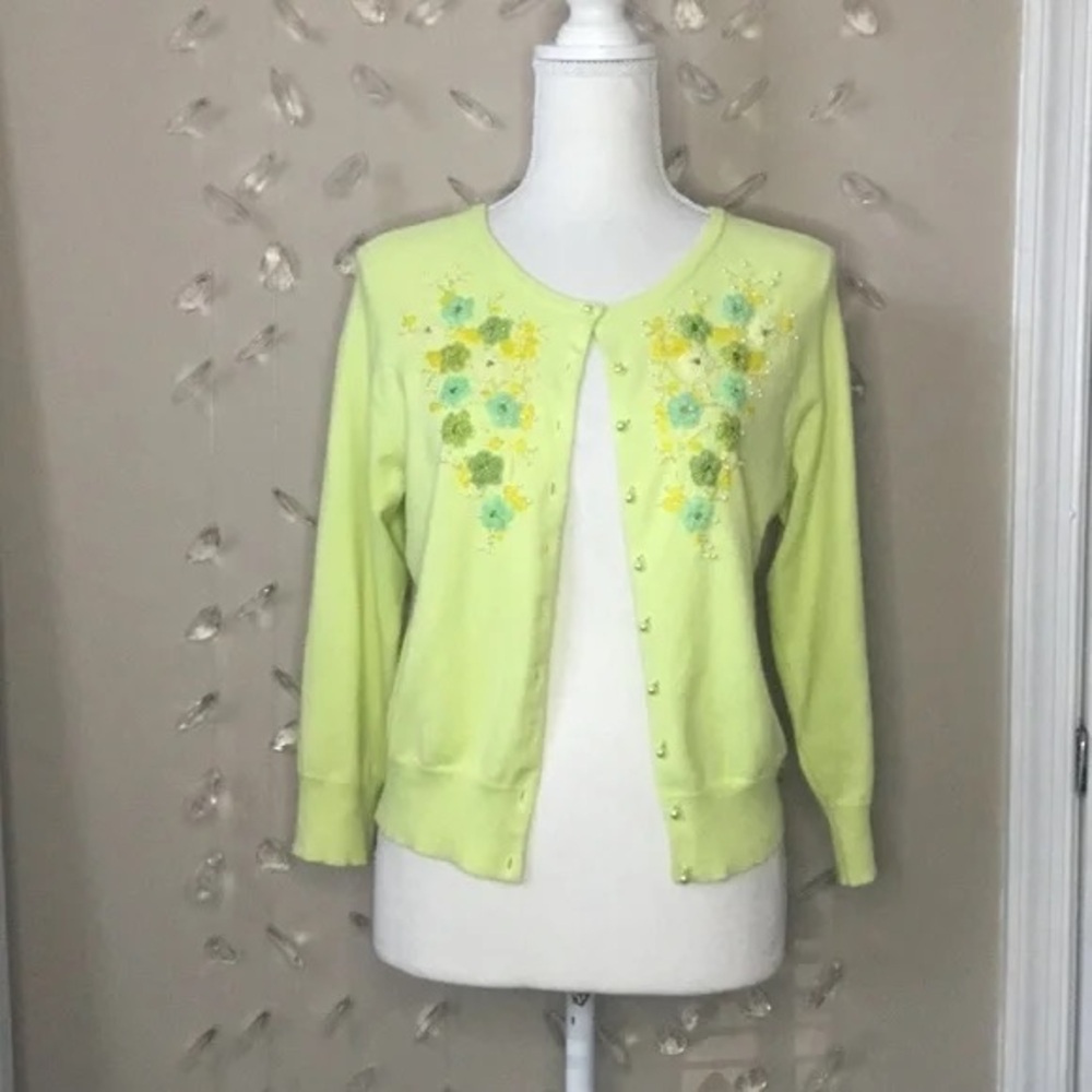 Vintage Express Floral Embroidered Women's Sweater - Light Green